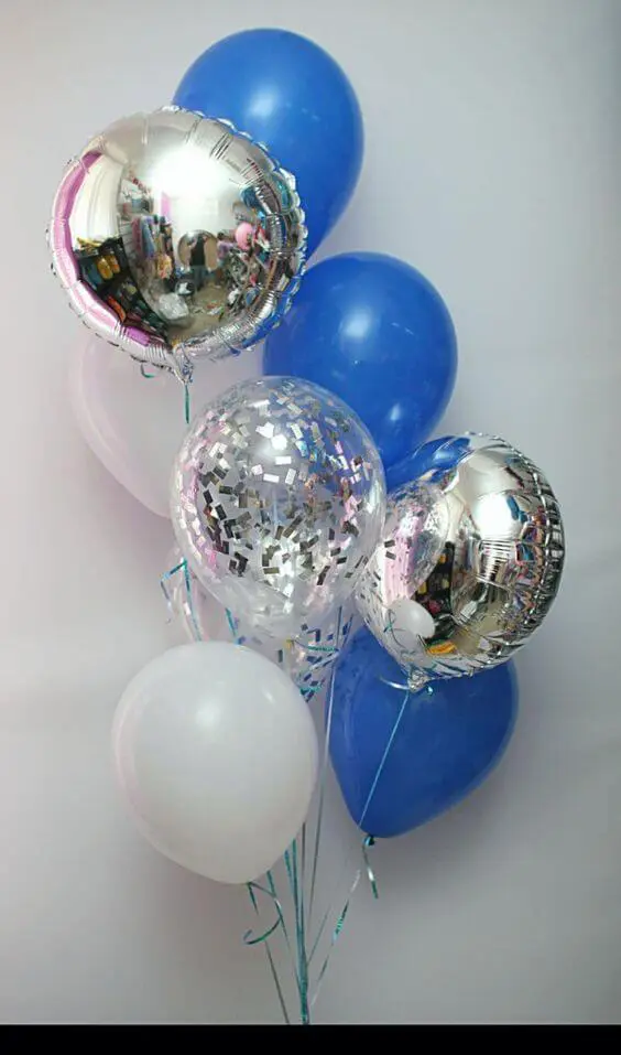 Balloon delivery in NY use colors white blue and silver balloon bouquet for prom confetti balloons for Anniversary butterfly theme balloons ​Confetti For silver confetti balloons