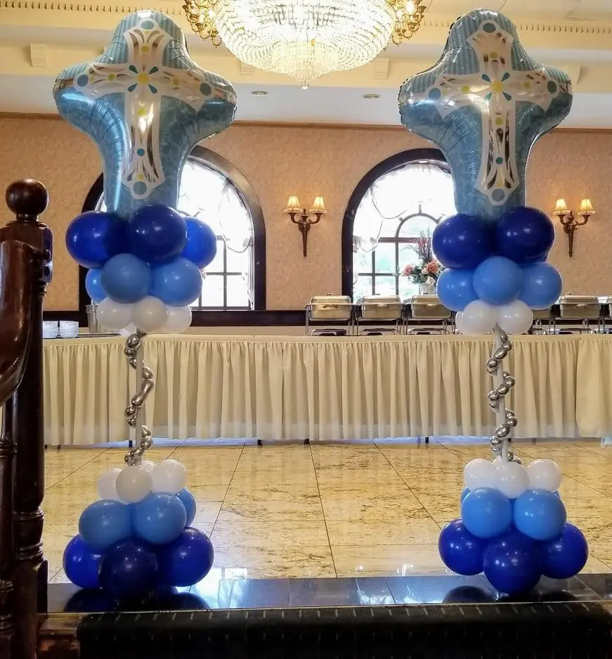 Navy Blue White Silver big cross balloons for Birthday Party Column