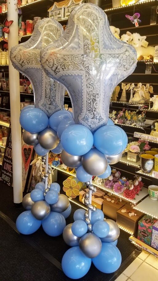 Balloons Lane Balloon delivery Soho in use colors Blue and Sliver christening balloons big cross mylar balloon Decoration for Column