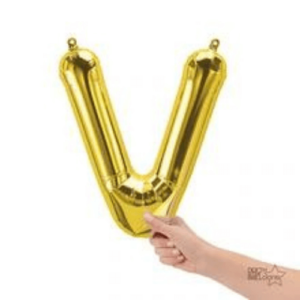Shimmering gold foil letter V latex air-filled balloon for weddings, birthdays, and more
