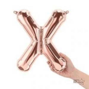 Rose gold X foil letter balloons arrangement for one year old birthday party decorations