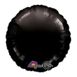 A black balloon of latex and foil mylar in a round circle shape, perfect for centerpiece decoration.