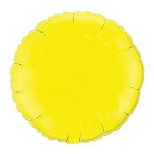 Yellow latex balloons with a round circle foil mylar balloon in the center, creating a playful and eye-catching display."