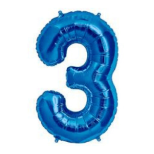 Stylish blue number 3 latex balloon for event decor and to spell out ages, dates, or other numbers