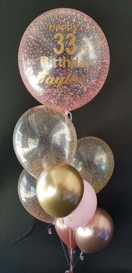Balloons Lane Balloon delivery NYC in use colors Silver Pink Gold And Rose Gold latex chrome balloon confetti-bubble-balloons CONFETTI For birthday Party