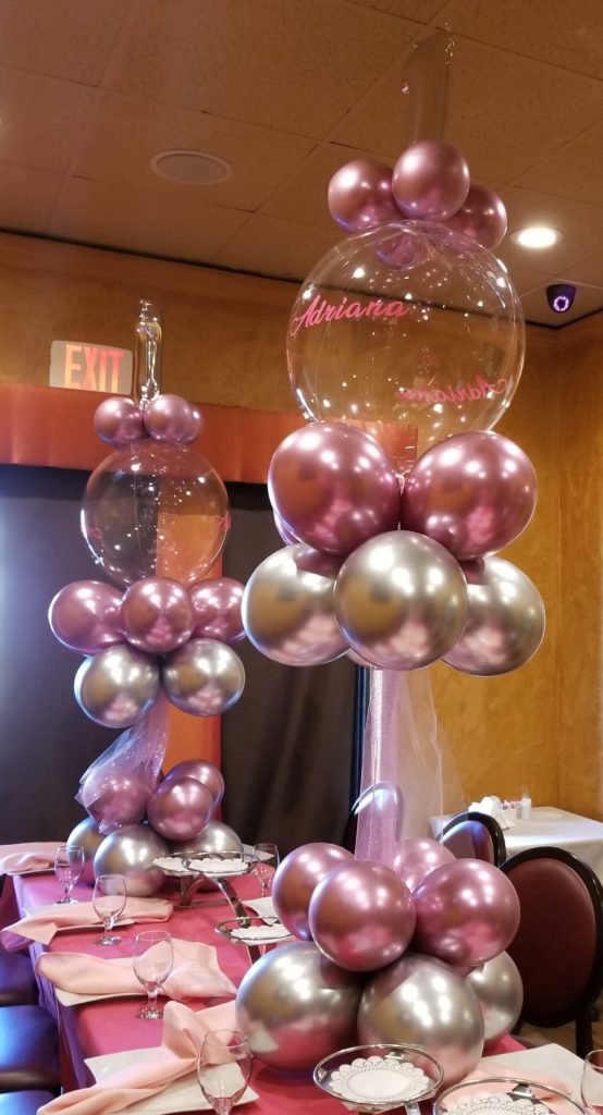 Balloons Lane Balloon delivery Brooklyn in using colors Chrome® Mauve and Chrome® Silver balloons With Big round Balloons Arch for one year old birthday