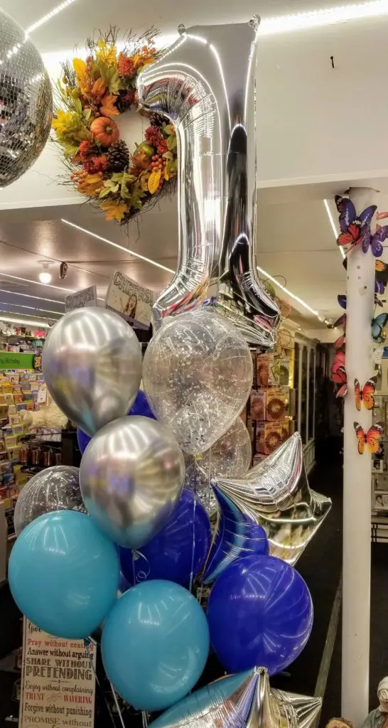 Caribbean Blue and Silver balloons with Star balloon in Silver Number Column