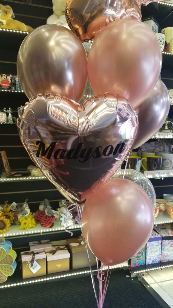 valentines day rose gold balloons bouquet of latex mylar and confetti balloons