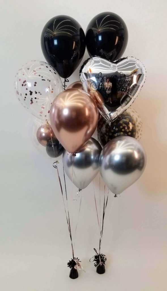 personalized heart balloons centerpieces with chrome copper balloons