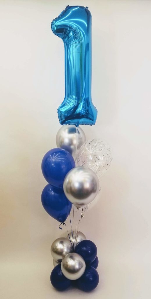 Balloons Lane Balloon delivery NJ in using colors Navy Blue Chrome® Silver and Purple balloons With Number Balloons in Blue Arch for 1st birthday
