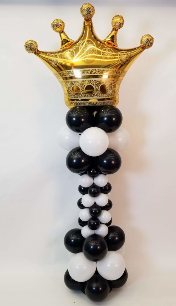 Balloons Lane Balloon delivery Soho in using colors White Black and Chrome Gold balloons With King Tag balloons in Chrome Gold Balloons Bouquet for 1st birthday