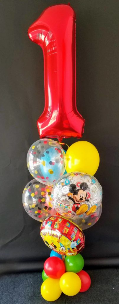 Balloons Lane Balloon delivery Brooklyn in using colors Yellow Green Red balloons With Number balloons 1 in Red Bouquet for 1st birthday