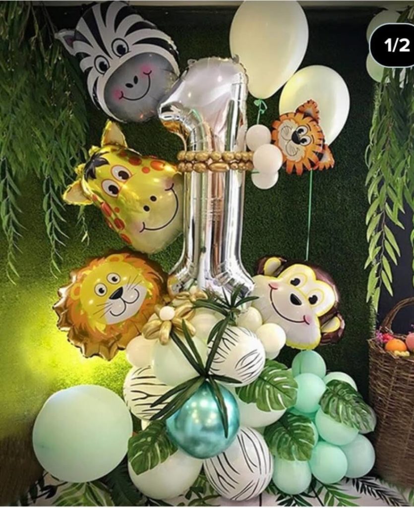 Balloons Lane Balloon delivery NJ in using colors Mint Green Chrome® Green White Gold Yellow Orange Black and Silver Chrome balloons 1st Birthday party Balloons With Number 1 in Silver for Decoration Party