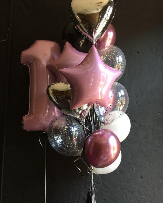 Balloons Lane Balloon delivery Soho in using colors Mauve Silver White balloons baby first birthday latex and Mylar Balloons Bouquet for FIRST BIRTHDAY