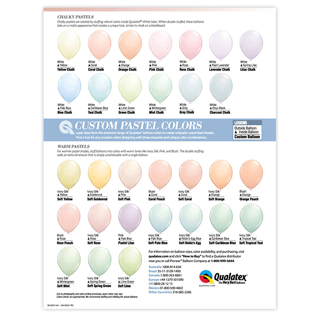 Color chart featuring custom pastel balloons in chalky and warm shades.
