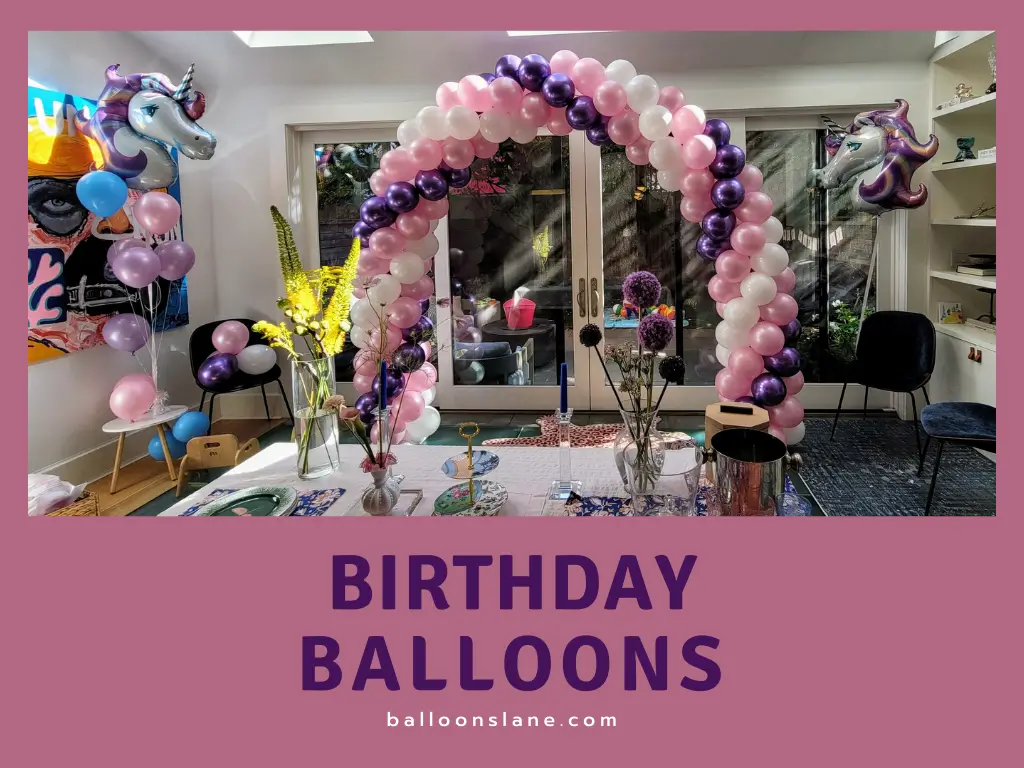Birthday Balloons-Lane Lane Balloon delivery Brooklyn delivery in using Color Pink Purple Dark Blue White Yellow Black Centerpiece for the first birthday
