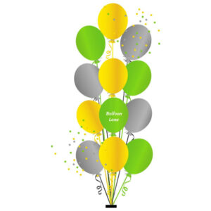 12 Balloons Centerpiece ( Bouquets) Balloons Lane Balloon delivery Brooklyn in use colors Yellow Green and Grey balloon Centerpiece balloons for first birthday Balloons ​Centerpiece For first birthday Balloons