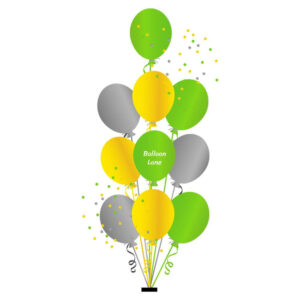 10 Balloons Centerpiece ( Bouquets) Balloons Lane Balloon delivery Staten Island in use colors Yellow Green and Grey balloon Centerpiece balloons for one year old birthday Balloons ​Centerpiece For one year old birthday Balloons