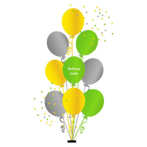 9 Balloons Centerpiece ( Bouquets) Balloons Lane Balloon delivery New York City in use colors Yellow Green and Grey balloon Centerpiece balloons for Anniversary Balloons ​Centerpiece For Anniversary Balloons