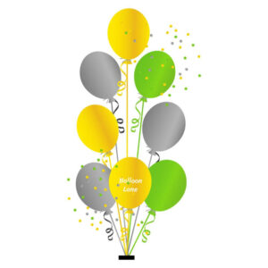 8 Balloons Centerpiece ( Bouquets) Balloons Lane Balloon delivery NYC in use colors Yellow Green and Grey balloon Centerpiece balloons for Event Balloons ​Centerpiece For Event Balloons