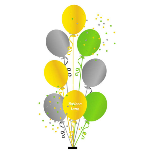 8 Balloons Centerpiece ( Bouquets) Balloons Lane Balloon delivery NYC in use colors Yellow Green and Grey balloon Centerpiece balloons for Event Balloons ​Centerpiece For Event Balloons