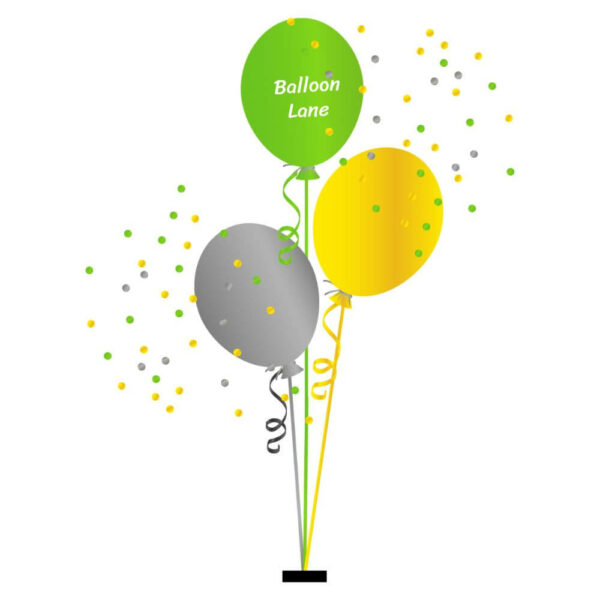 3 Balloons Centerpiece ( Bouquets) Balloons Lane Balloon delivery Staten Island in use colors Yellow Green and Grey balloon Centerpiece balloons for Event Balloons ​Centerpiece For Event Balloons
