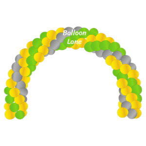 A colorful balloon arch made of yellow, green, and grey balloons.Perfect for birthdays, weddings, or any other special occasion, these balloons are sure to impress your guests and create a festive atmosphere.