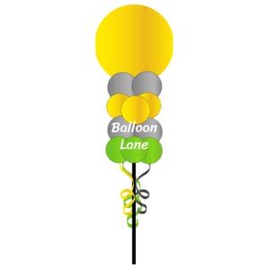 Big Round topper pole Balloons Lane Balloon delivery Soho in use colors Yellow Green and Grey topper pole Balloons for birthday Balloons