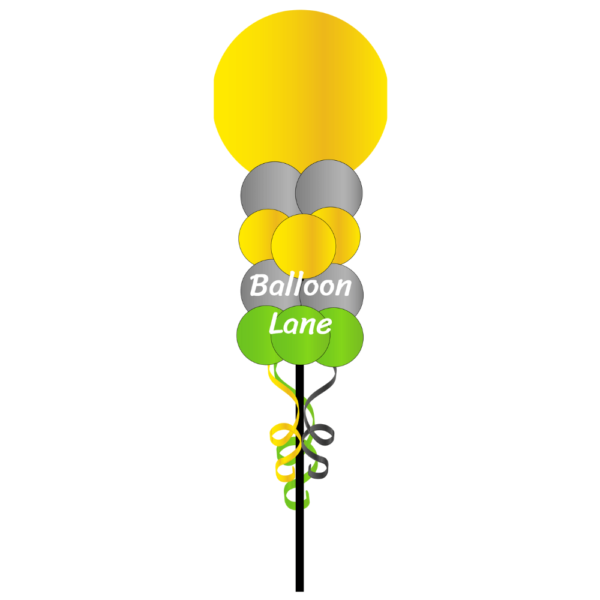 Big Round topper pole Balloons Lane Balloon delivery Soho in use colors Yellow Green and Grey topper pole Balloons for birthday Balloons