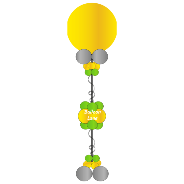 Round Topper Cluster Column Balloons Lane Balloon delivery NJ in use colors Yellow Green and Grey Column Balloons for one year old birthday Balloons