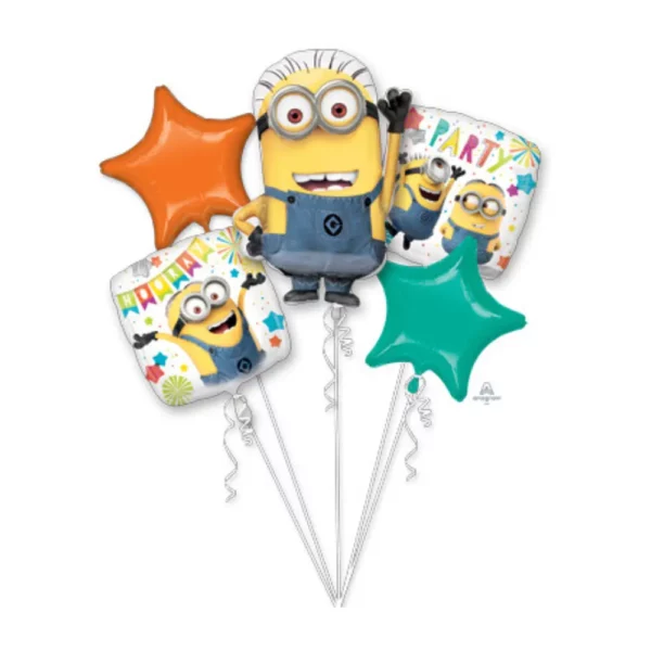 Cartoon Balloons With minions image on Balloons Balloons Lane Balloon delivery Manhattan delivery using Color Green Skyblue Yellow White Orange Brown Red Purple Bouquet for the 1st birthday Party
