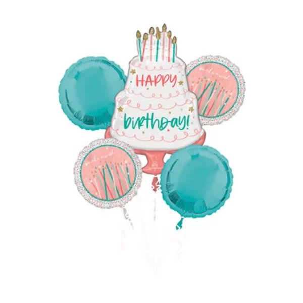 Happy Birthday Cake Balloons Lane Lane Balloon delivery NYC delivery using Color Green Skyblue Yellow White Orange Brown Red Purple Column for the one year old birthday Party