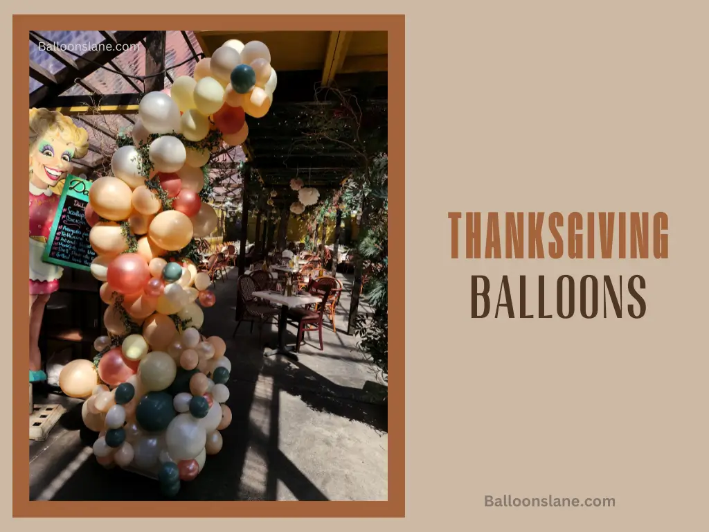 Thanks Giving Balloon Backdrop with White, Red, Gold, Green, and Gray Balloons