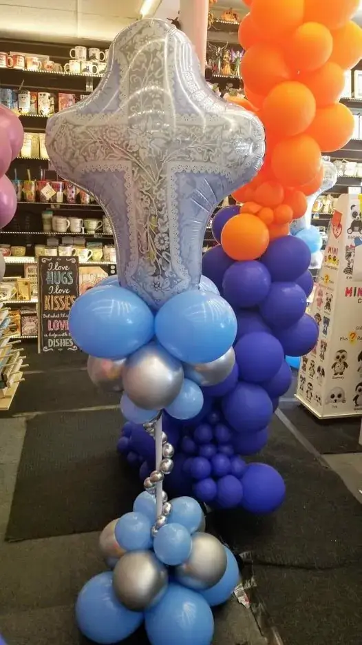 Blue and Sliver christening balloons big cross mylar balloon Decoration for Column