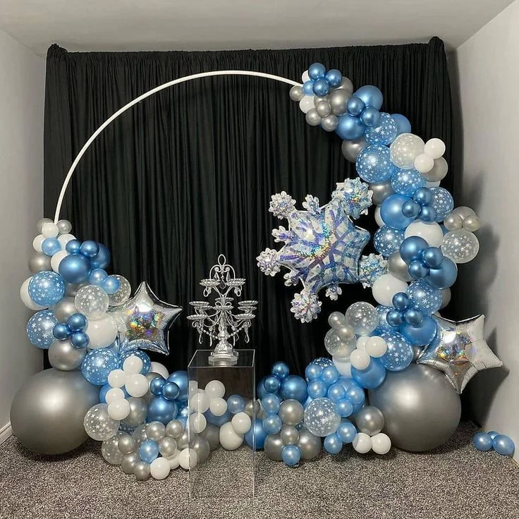 Snowflake Balloon Garland Arch Kit - Snowflake, Silvery Blue, White Latex Balloons Set