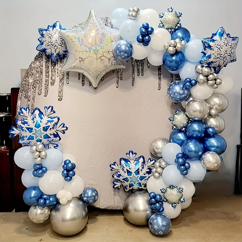 Snow Princess Arch, Snowflakes, Frozen Backdrop, and Giant Snow Globe