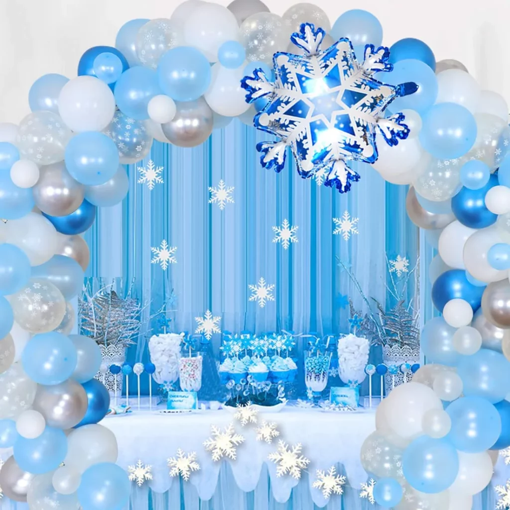 Snowflake Balloon Garland Arch Kit - Snowflake, Silvery Blue, White Latex Balloons Set