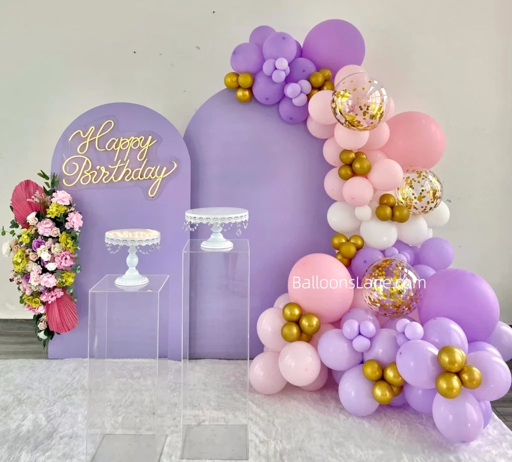 Lavender, Gold, and Pink Balloons with Gold Latex Balloons in Brooklyn