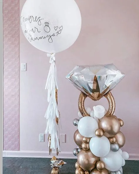 Beautiful Balloon Bouquet in Pink and Silver Latex Balloons, Customized Ring Balloon, and Foil Star Balloon in New Jersey