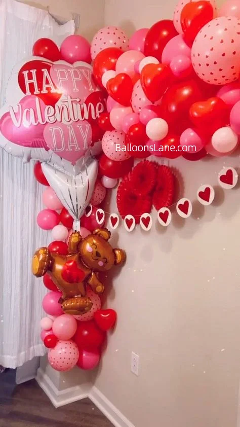 Themed Balloon Decor Backdrop with Heart-Shaped Balloons and Red/Pink Balloons to Celebrate Valentine's Day in New Jersey