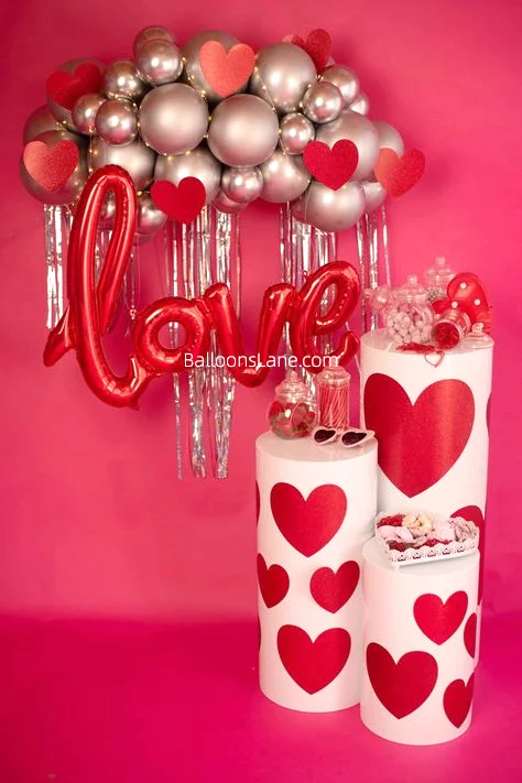 Celebrate Valentine's Day in Staten Island with a Beautiful Silver and Red Chrome Balloon Backdrop