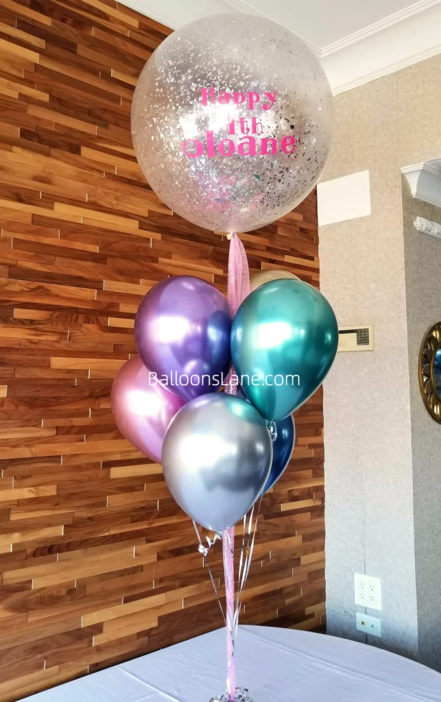 Colorful Marblez Balloon Column for Party and Dinner Night in Brooklyn with Customized Confetti