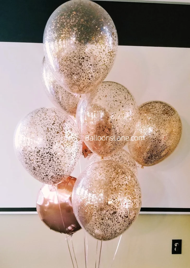 Rose Gold Confetti Balloon Bouquet with Pink Balloons to Celebrate Birthday in NJ