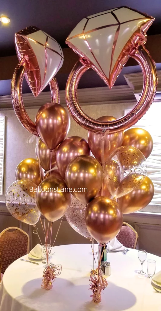 Pink ring balloon with rose gold R balloon bouquet with confetti balloon in Staten Island