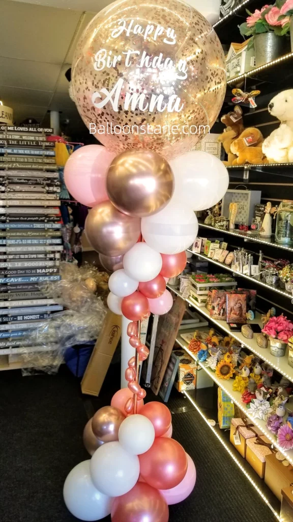 Pink and gold latex Balloons Birthday For Column. The versatility of this decoration makes it a popular choice for adding a touch of fun and excitement to any occasion.