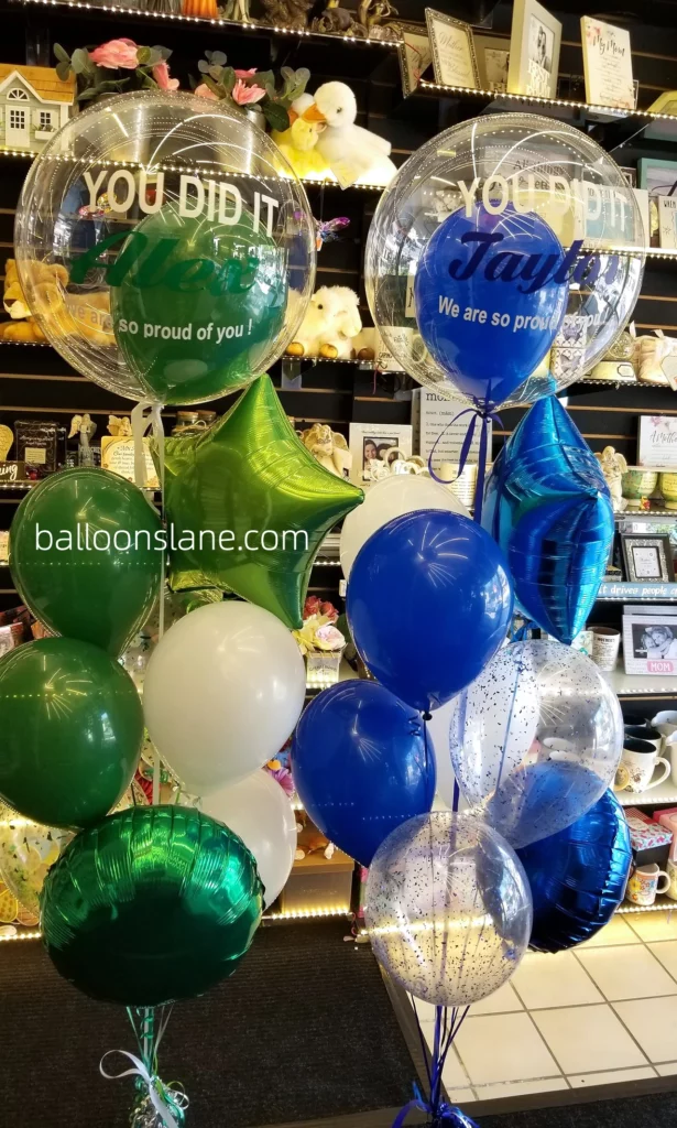 "You Did It" Balloon Bouquet with Blue and Green Star Foil Balloons, Latex Balloons, and Gold-Blue Balloons in Brooklyn