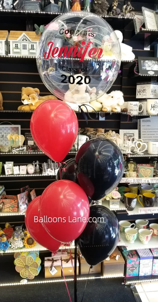 "Congratulations" Customized Balloon Bouquet with Black and Red Balloons, Latex Balloons, in New Jersey to Celebrate Graduation