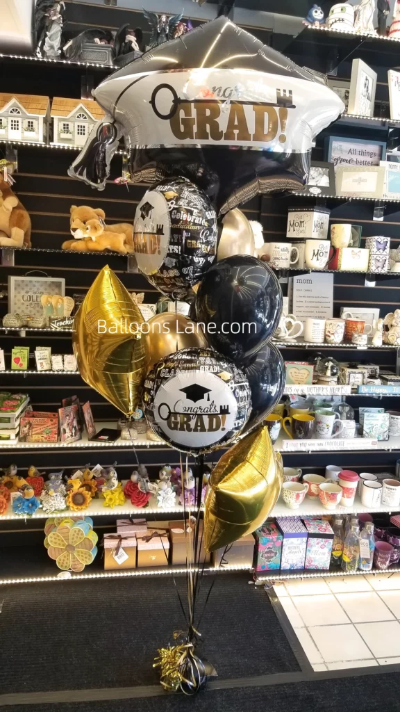 Graduation Foil Balloon Bouquet with Gold Star and Customized Graduation Balloon in Brooklyn