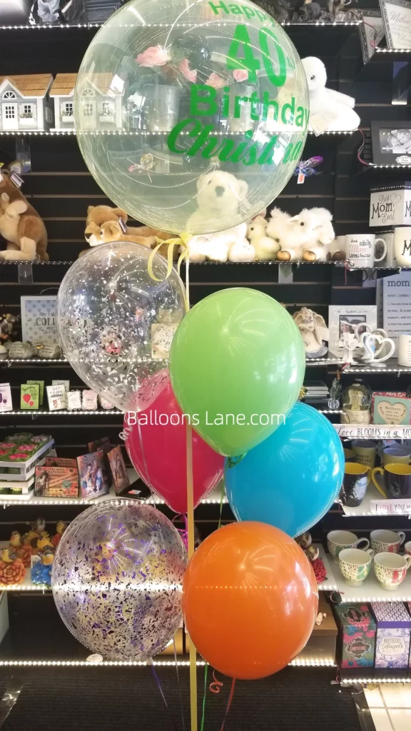 Happy Birthday Bubble Balloon with Green, Orange, Blue, and Pink Confetti Balloon in NJ