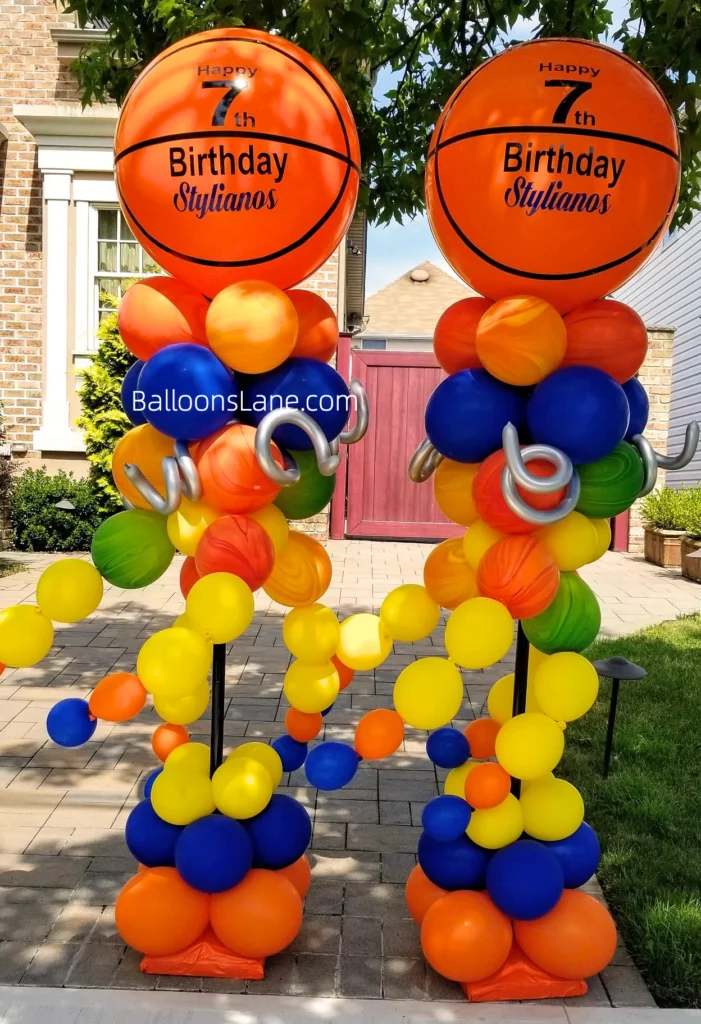 Personalized birthday balloon with orange, yellow, blue, green, and orange balloons in New Jersey